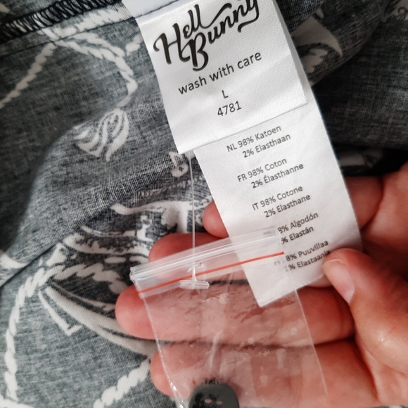 Hell Bunny nautical sailor anchor swing dress black and cream L - Picture 10 of 14